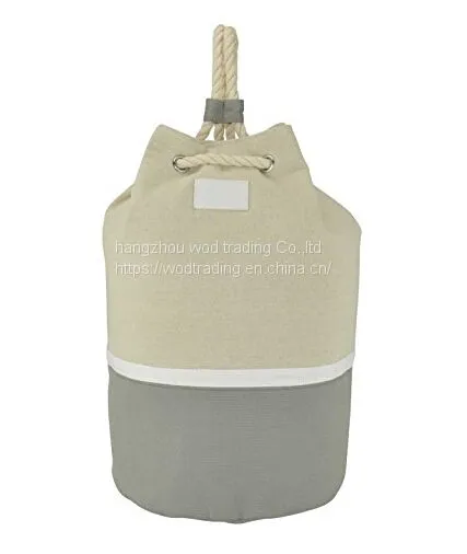 Large rope drawstring backpack carry bag in light grey white and natural