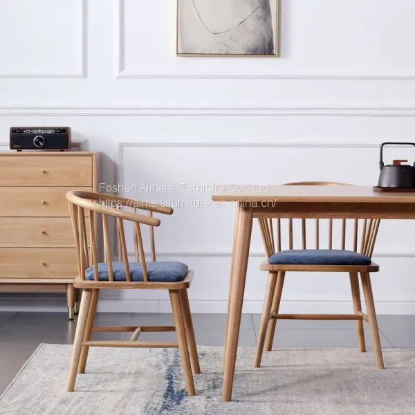 Modern Leather Cushion Arm Wood Dining Windsor Chairs photo-3