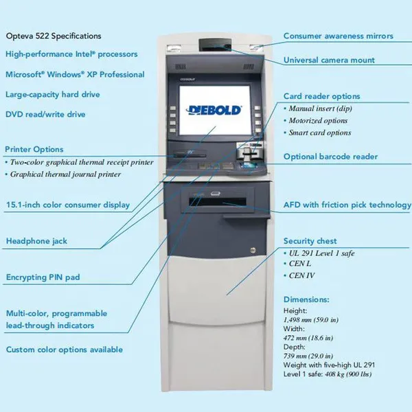 Diebold China Manufacturers Opteva 522 Bank ATM Cash Machine Cash Dispenser Lobby Machine photo-2