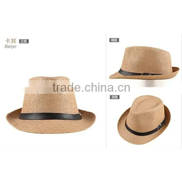 2015 Hot Sell Blank Boys Summer Straw Hat Fedora Hat Paper Straw Hat Fedora With Button 6colors photo-5