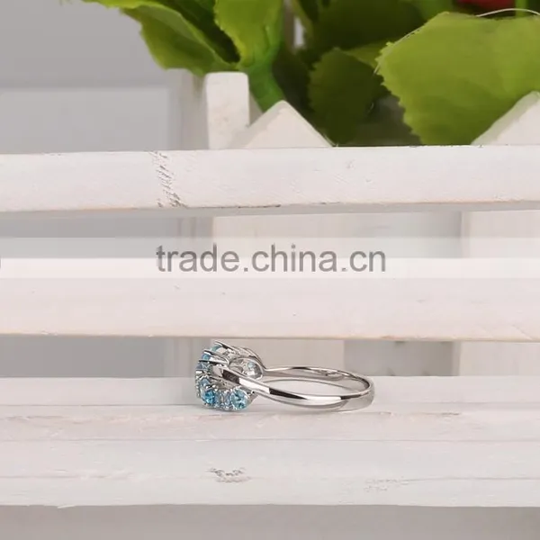 Jewelry Factory Wholesale Hot Selling New Fashion Costume Jewelry Blue Topaz Rhodium Plated Silver Jewelry Ring photo-2