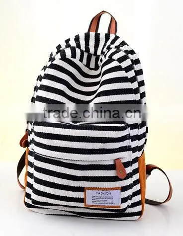 Fashion Simple Strip for Canvas Backpack Navy Blue Shoulder Bag photo-4