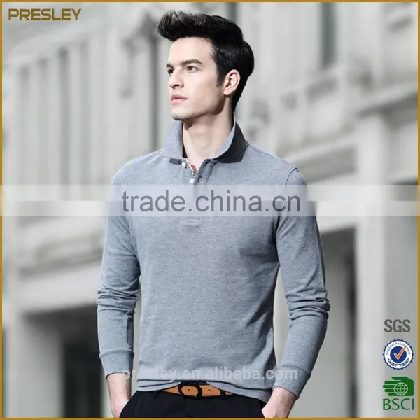 Presley Oem Wholesale Custom Cotton Light Blue Long Sleeve Mens Polo Shirt photo-4