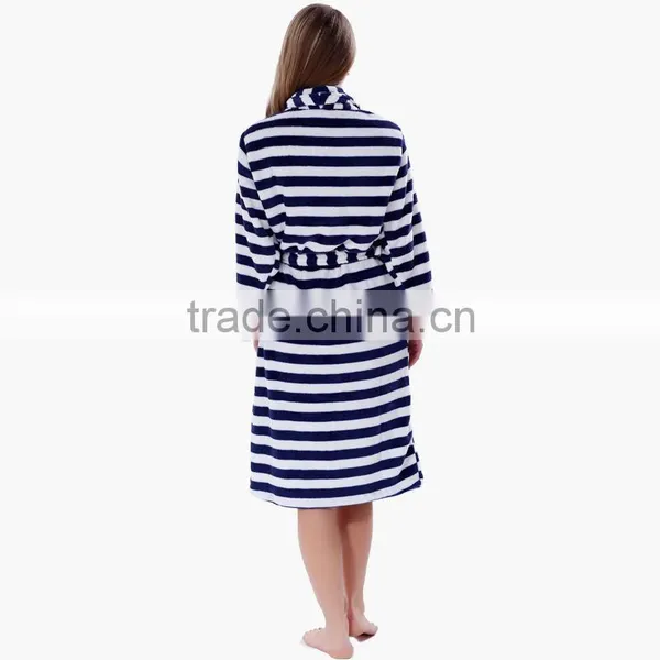 Men Women Plus Size Coral Fleece Navy Stripe Warm Bath Robe Pyjama Dressing Gown Sleepwear Bathrobe For Couples photo-4