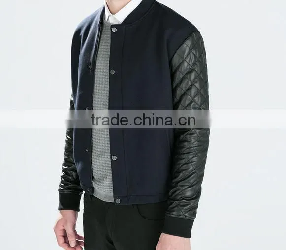 2015 Casual Men's Splicing Imitation Leather Sleeve Baseball Jacket photo-3