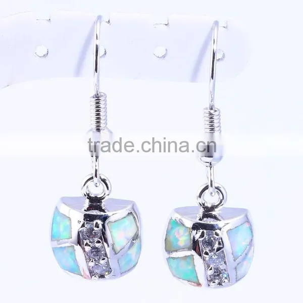 Custom 925 Sterling Silver Created Opal & Clear Cubic Zirconia Dangle Earrings photo-3