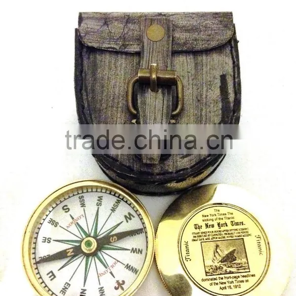 Nautical Brass Titanic Compass - Marine Gift With Leather Box 13530 photo-6