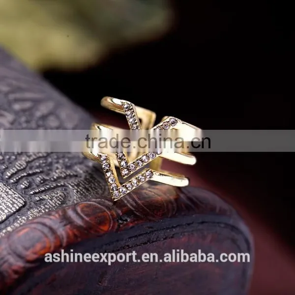 2015 China Cheap Wholesale Fashion Three Layered Crystal Ring Silver & Gold Ring- 2 Colors photo-2