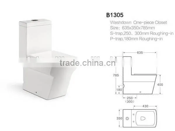 One Piece Washdown Wall Back Toilet Price Foshan Sanitary Ware Toilet Commode B1305 photo-2