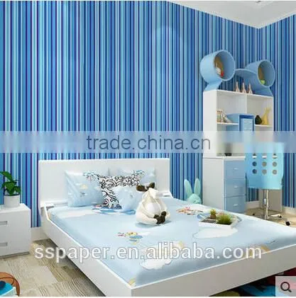 2016 Hotsale Self-adhesive Wallpaper Environmental Protection PVC Wallpaper/45cm *10m Blue Stripes Cotton Wallpaper Quality Choice photo-2