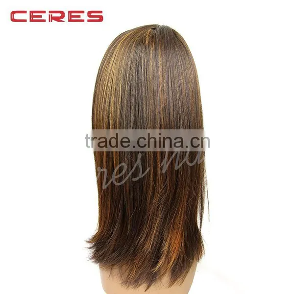 Cheap Wholesale Price Brazilian Human Hair Wig Lace Front Highlights Dark Blonde Color Shoulder Length photo-4