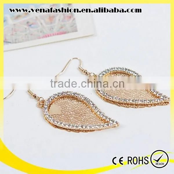 Pot Leaf Shape Diamonds Gold Silver Color Leaf Earring photo-5