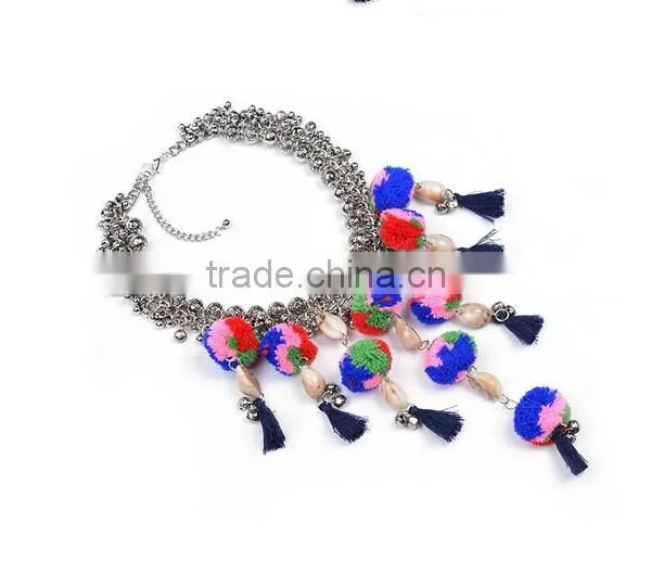 New Design Ethnic Bohemia Gypsy Exaggerate Colorful Ball Statement Necklace photo-3