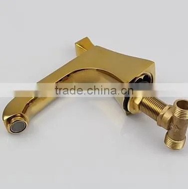Modern Widespread Bathroom Three Holes Sink Faucet in Gold With Double Handles photo-4