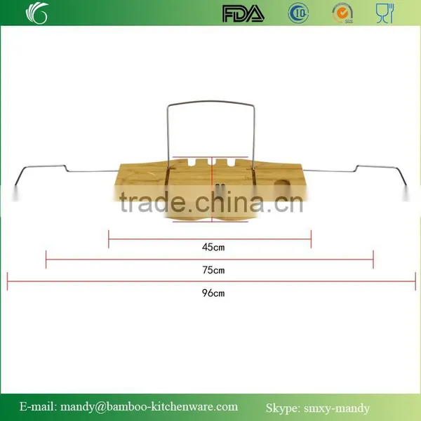 Non-Slip Bamboo Bathtub Caddy With Extending Sides Adjustable Handcrafted Bath Tray With Reading Rack Wine Holder Cellphone Tray photo-2