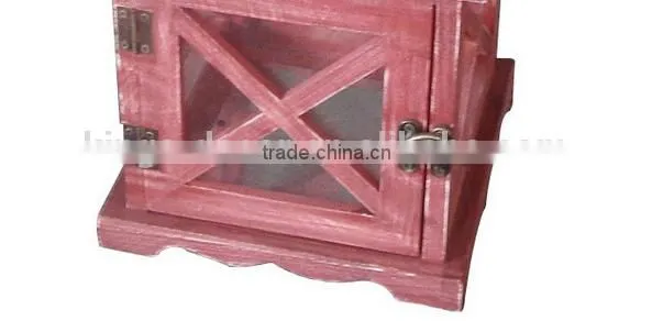 Red Color Wood Lantern Cross Frame Iron Top photo-6