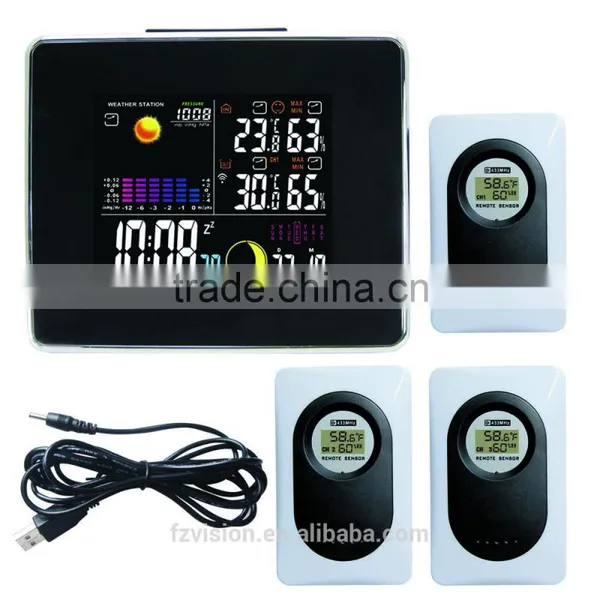 433 MHz Wireless Station With Hygro-thermometer/ Wireless Weather Station Clock With 3 Remote Sensors for Home