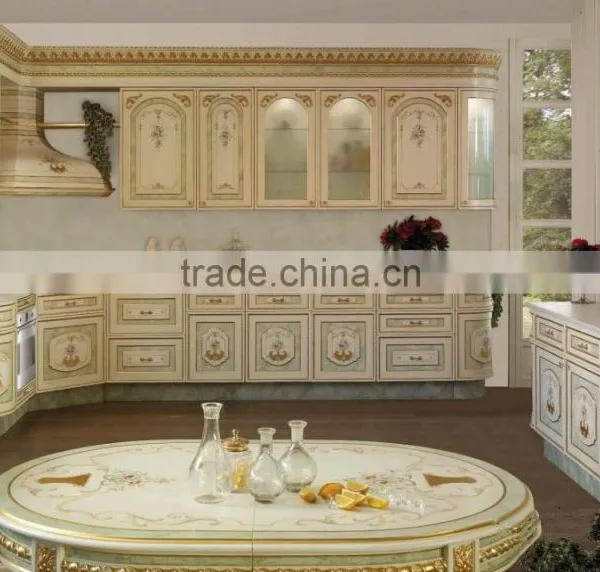 Vitoria Style Wooden Kitchen Cabinet With Drawing, Carved Wood Corner Cupboard, Vintage Design Kitchen Furniture Set photo-2