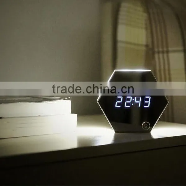 Multifunctional Mirror Image Alarm Clock, LED Digital Thermometer Make-up Mirrow Night Light Alarm Clock photo-6