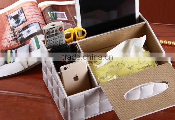 Quality PU Leather Multifunctional Desktop Storage Tissue Box photo-5