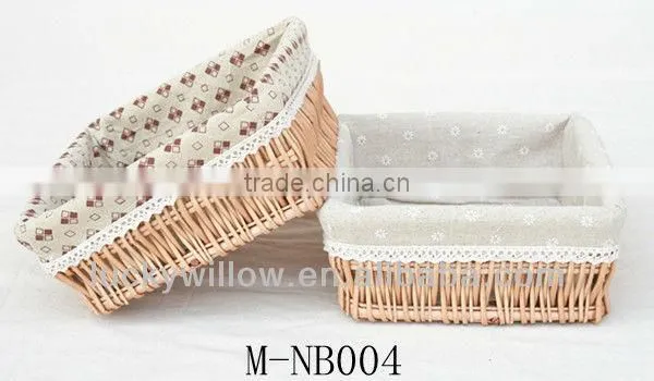 Wicker Storage Basket With Liner& Willow Food / Bread Basket