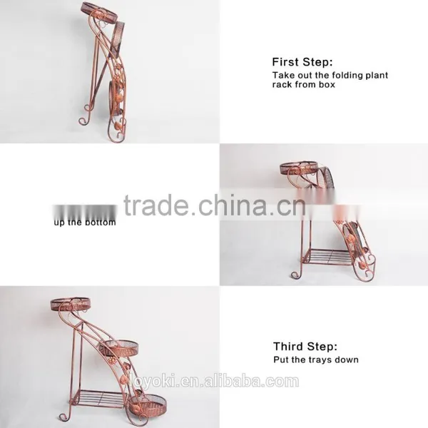 New Design Iron Home Garden Flower Pot Stand Decorate Vintage Bronze Style Shelf Holder 3 Plant Pot Stand photo-5