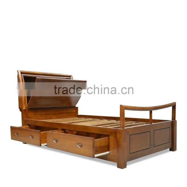 Bed Room Furniture Single With Storage And Drawers Natural Teak Wood photo-3