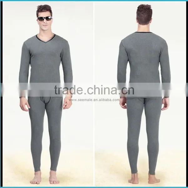 Combed Cotton Lycra Heated Thermal Underwear Men Thick Long Sleeve Long John V-neck Thermal Clothing Set Simple Design photo-3