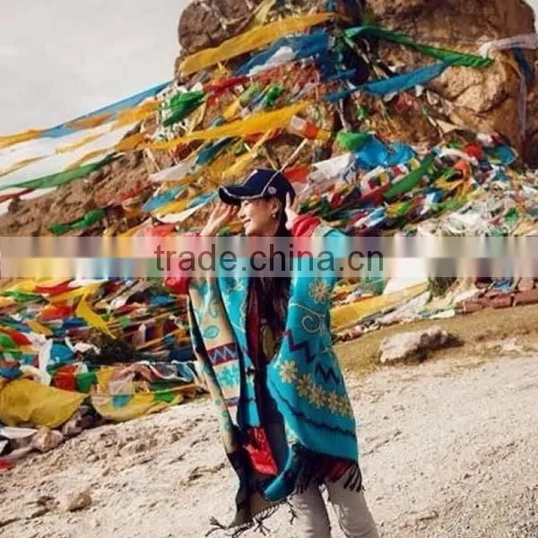 2017 Tibet Wind Women Cloak One Model Flowers Pattern Large Size 160*130cm Ladies Scarf With Tassels photo-2