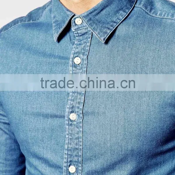 Skinny Denim Shirt With Long Sleeves In Mid Wash photo-3