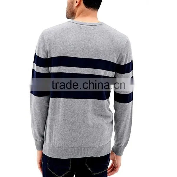 Crew Neck Preppy Style Contrast Striped Cotton Pullover Mens Latest Sweater Design photo-4