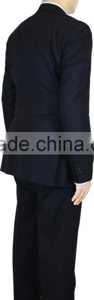 NAAMS MEN'S WOOL 2 BUTTON 2 VENT SLIM FIT SUIT JACKET FLAT FRONT PANT NAVY HERRINGBONE photo-2
