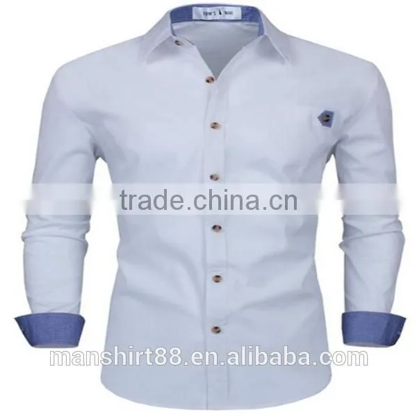 2016 New Wholesale Stylish Slim Fit Long Sleeve Contrast Custom Mens Casual Dress Shirts photo-4