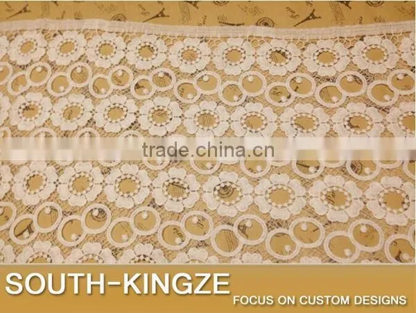 High Quality Clothing Materials Textiles Wide Lace Trim Fabric White Milk Silk 30cm Wide Lace Trim photo-3