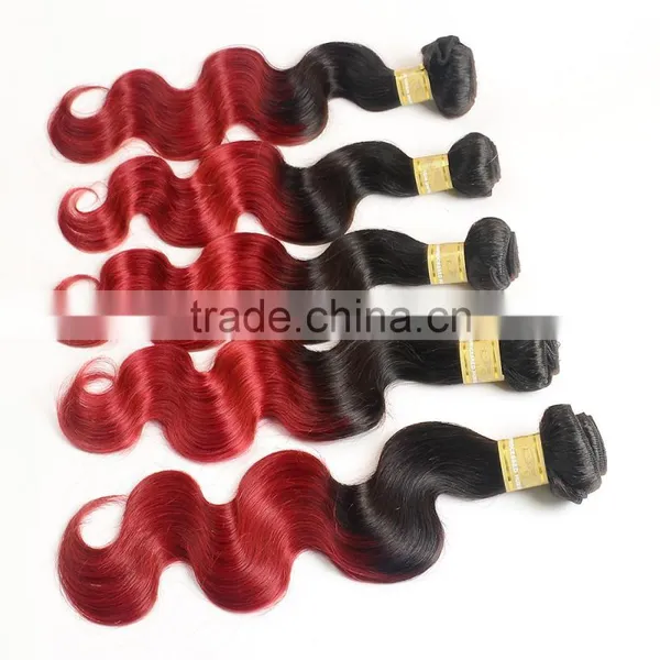 Wholesale 1b Burg Two Tone Ombre Body Wave Unprocessed 100% Malaysian Virgin Hair Weave Extensions, 1B Red Color Human Hair photo-2