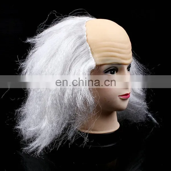 Old Man Headpiece Hair Bald White Party Wig photo-5