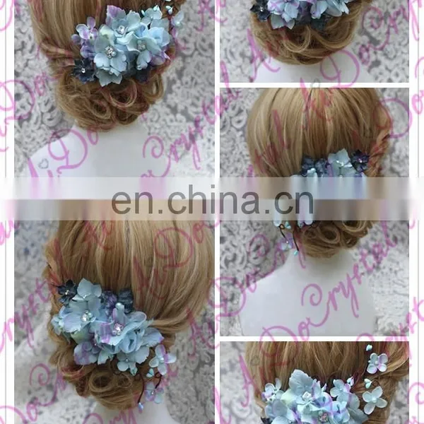 Aidocrystal Classic Blue Flower Hair Pins With Crystal Hair Accessories,floral Tiaras,princess Hair Clip photo-2