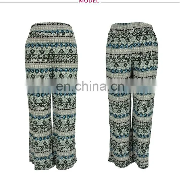 Viscose Green Floral Print Trousers Casual Wear Plus Size Pants for Women photo-3
