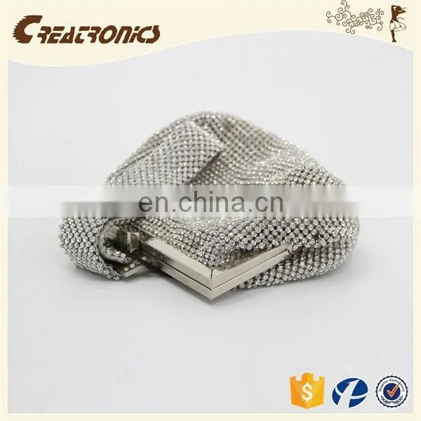 CR Sample Available Shining Diamonds Surface Metal Frame Portable Long Handle Silver Top Sales Trendy India Clutch Bag photo-2