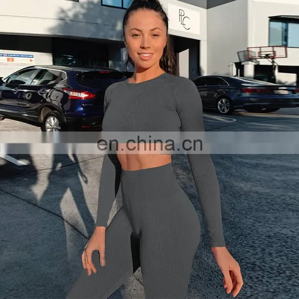 Amazon Hot Sales Women New Styles Bodcon Yoga Suit Ladies Fitness Yoga Wear Women Two Piece Clothing Set photo-3