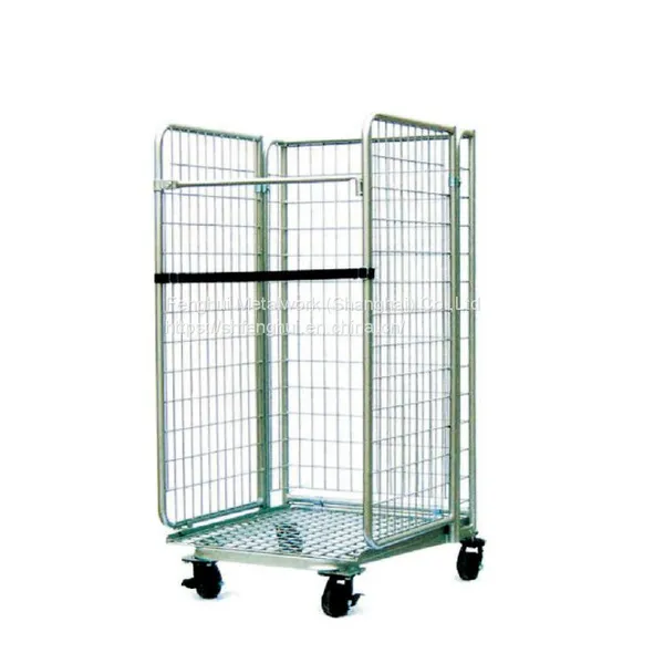 Roll Box Pallet Cage Trolley Warehouse Logistics Car Mute Wheel PU Material Folding Package Warehouse Heavy Duty Metal Wire Mesh Trolley Demountable Roll Containers Rolling Wire Carts Steel Pallet photo-3