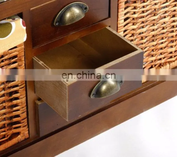 Wicker Basket Drawers Solid Wood Linen Fabric Covered Hall Storage Bench Seat photo-5