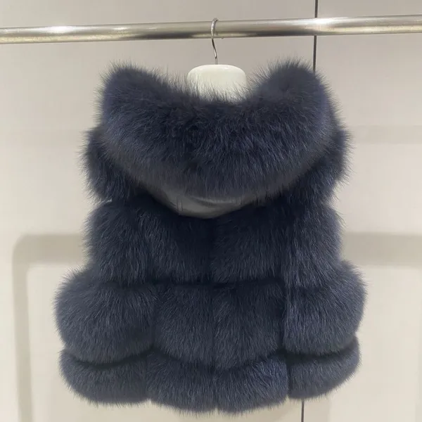 The Lady Doesn Like the Same Lychee Skin Imported Whole-skin Fox Fur Bread Blocks Fashionable Slim Vest Sheepskin Hood photo-5