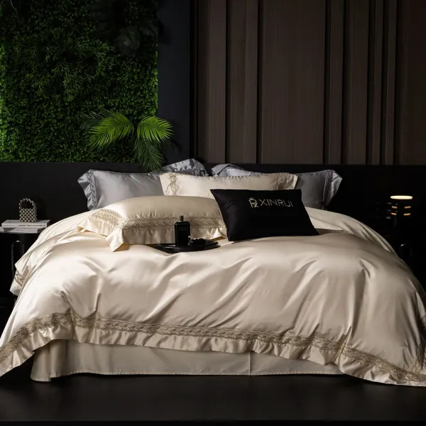 Woven Egyptian Cotton 4‑Piece Bedding Set, Machine Washable Durable Bedding Kit for Queen King Size Bed