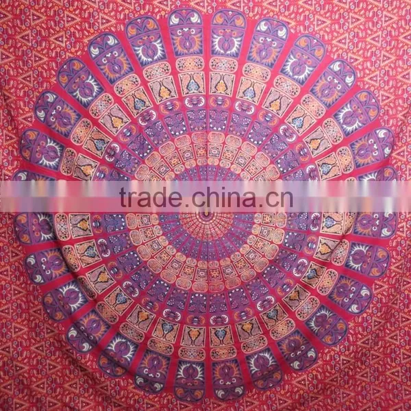 Block Printed Queen Vintage Mandala Gypsy Bohemian Bedcover Hanging Beach Throw photo-3