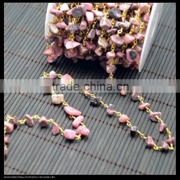 LFD-0011C ~ Wholesale Gold Plated Wire Wrapped Freeform Stone Chips Chain Gem Stone Beaded Chain DIY Jewelry Finding photo-2
