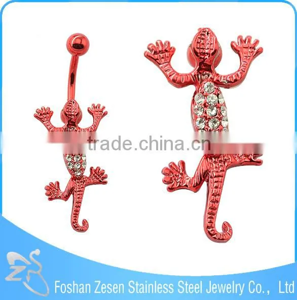 Dangling Rhinestone Gecko Belly Ring Navel Banana Gold Piercing photo-3
