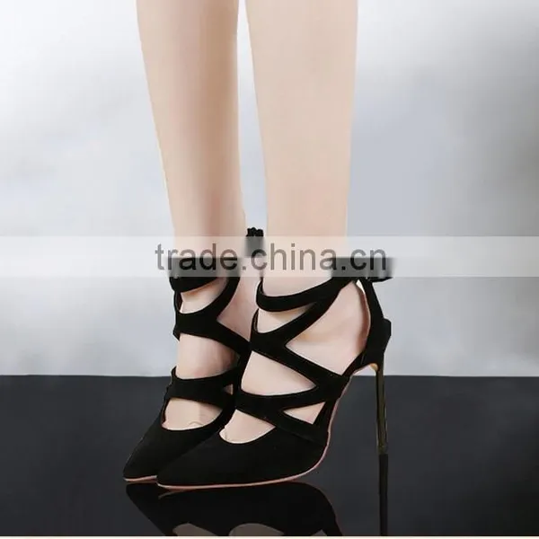 China Manufacturer Shoes Sandals Beautiful Women Shoes Sandals Catwalk Black Suede High Heel Slingback Sandals Shoes