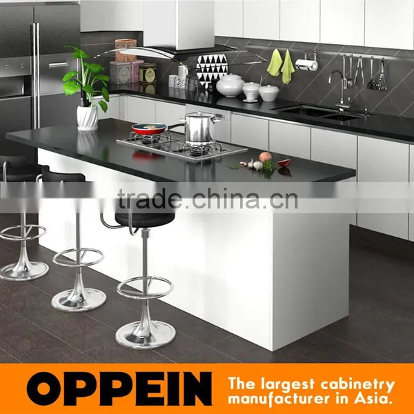 Oppein New Design U Shape Modern White PVC Wooden Kitchen Cabinet With Island photo-3