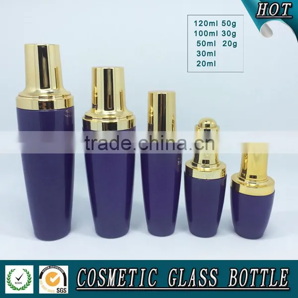 Purple Colored Cosmetics Glass Serum Dropper Bottle and Skin Face Cream Jar With Silver Cap photo-2
